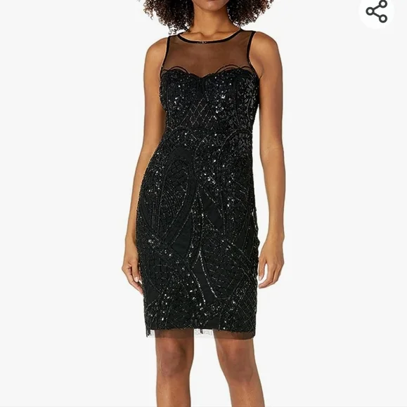 Adrianna Papell Beaded Illusion Sheath Dress - Black Adrianna Papell Beaded Illusion Sheath Dress - Black